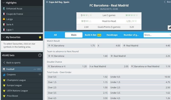 Линия и коэффициенты БК Sportingbet