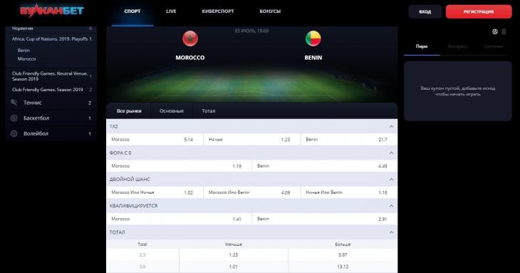 Линия и коэффициенты на сайте Vulkanbet