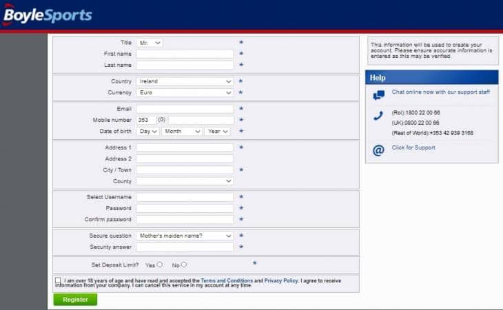 форма регистрации boylesports