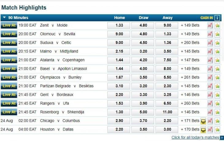 Виды ставок исходы