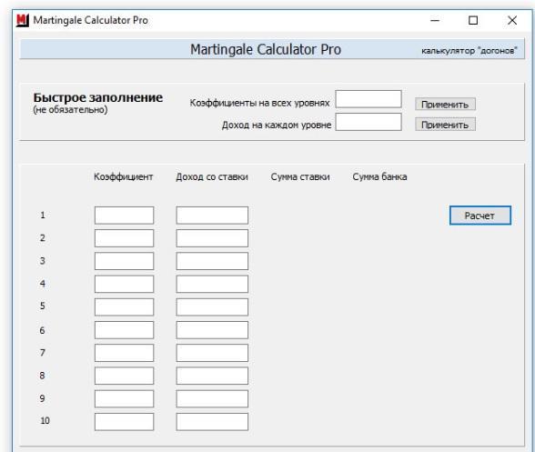 Калькулятор Мартингейл