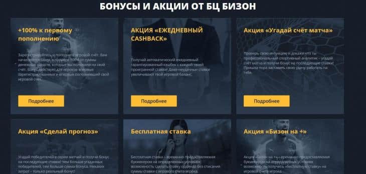 бонусы и акции бизон