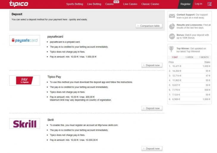 депозит типико