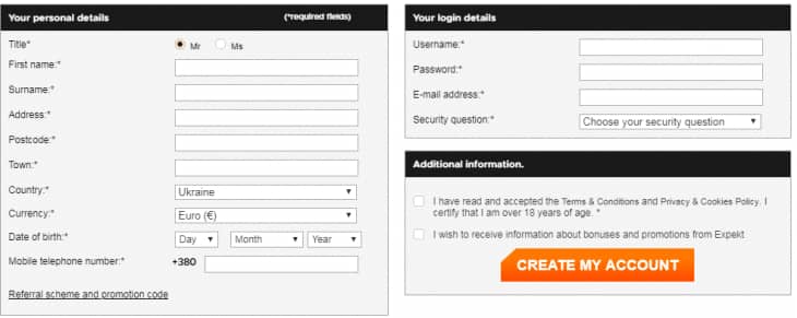 регистрация expekt