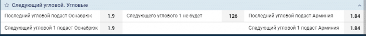 пример рынка Первый угловой в матче