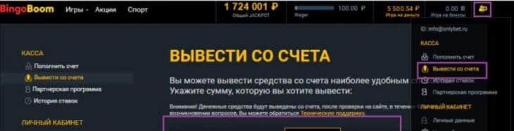 Вывод средств бинго бум