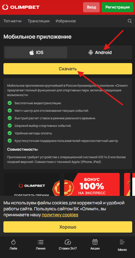 как скачать олимп бет на андроид - пример